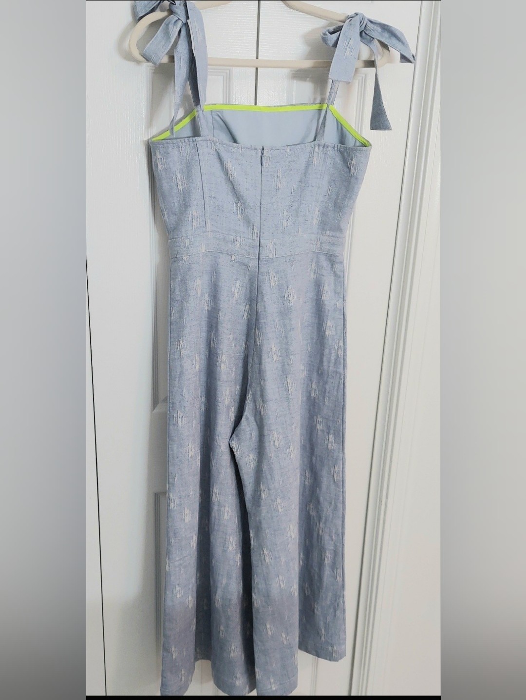 Hunter Bell Jumpsuit, Size 2, Light Blue, Denim, Wide Leg, Ikat Pattern — image 8 of 8
